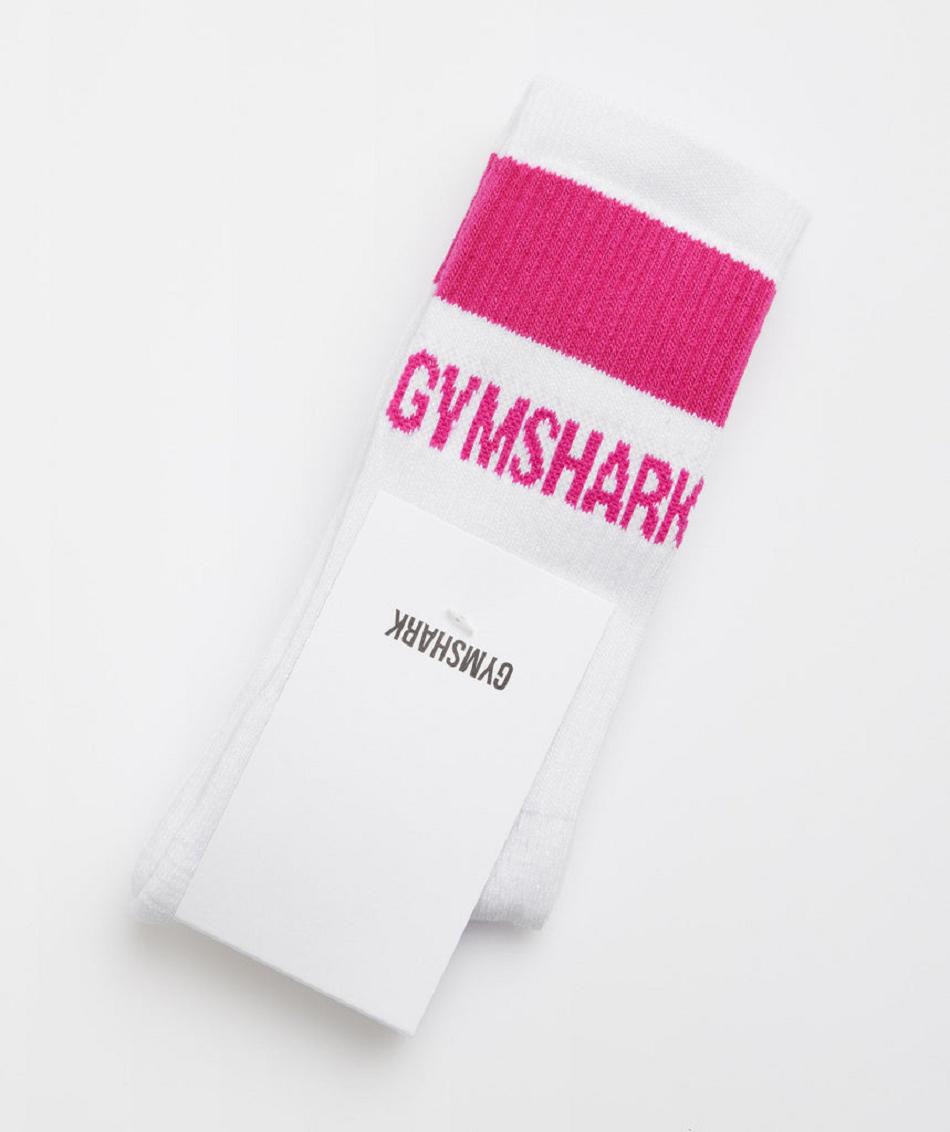 Skarpety Damskie Gymshark Premium Jacquard Single Białe Różowe | PL 2130MQZ